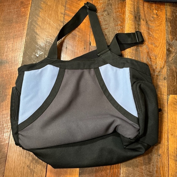 Eddie Bauer Large Black Blue Nylon Tote Bag Travel Gym Work Carryall - Picture 2 of 7